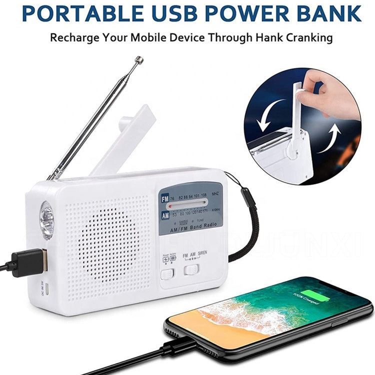 Multi-function Portable Solar / Cranked Dynamo Power LED Flashlight with AM/FM Radio & Mobile Phone Charger, RD369