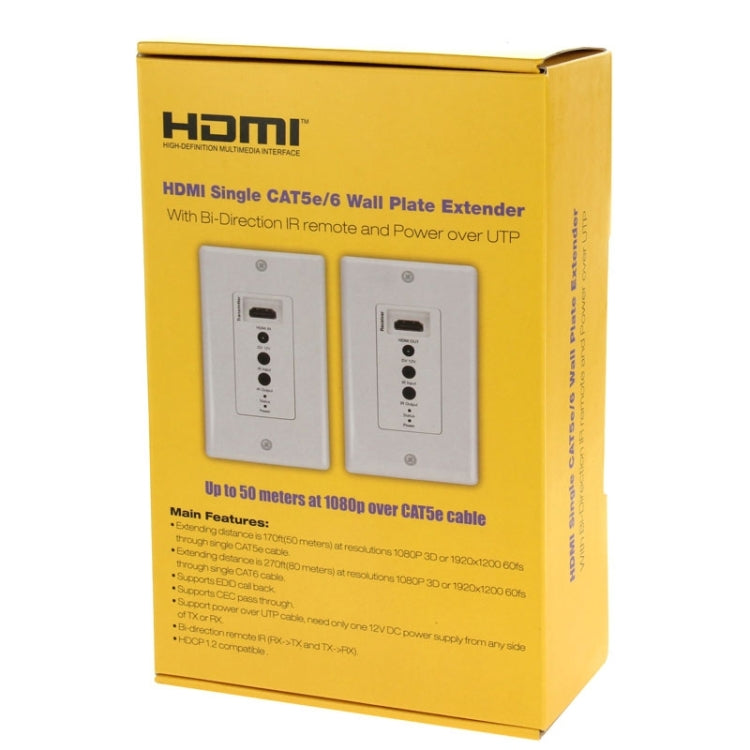 HDMI Single Cat5e / 6 50 Meters Wall Plate Extender, EU Plug