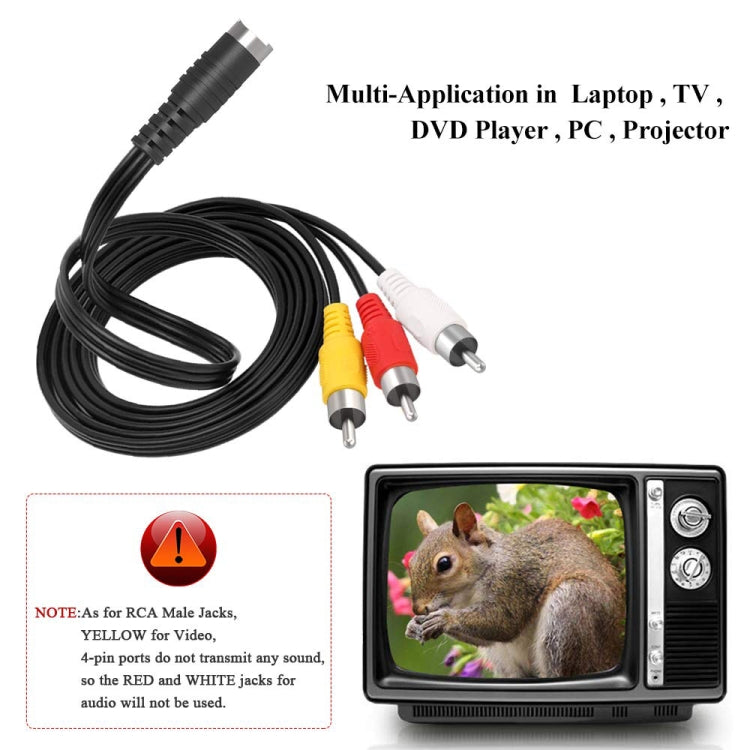 4 Pin S-Video to 3 RCA AV TV Male Cable Converter Adapter, Length: 1.5M
