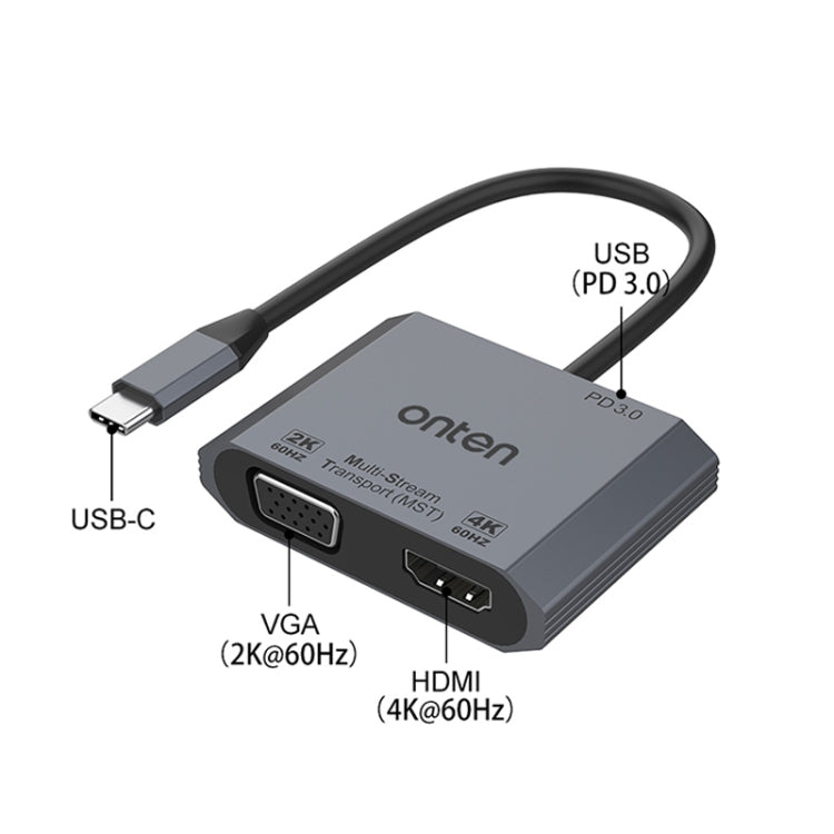 Onten M205 3 in 1 Type-C to HDMI+VGA+PD Fast Charge Video Converter
