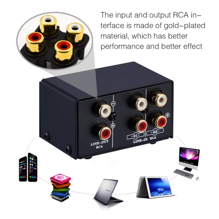 B101 2 In 1 Out (1 In 2 Out) Audio Source Signal Selection Switcher Computer Speaker  RCA Lossless Audio Source Switcher