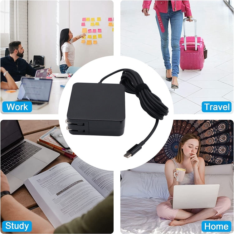 65W 20V 3.25A Notebook Square Portable Type-C Power Adapter, US Plug