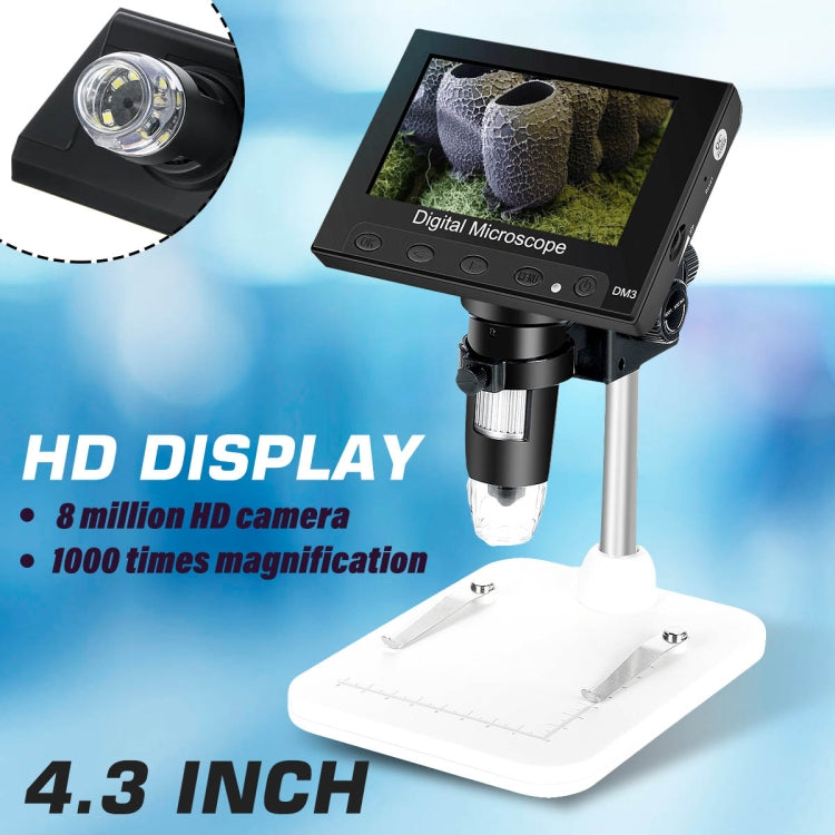 DM4 4.3 Inch LCD Digital Microscope Endoscope with Recording and Stand, HD, 720P, 1000X Zoom