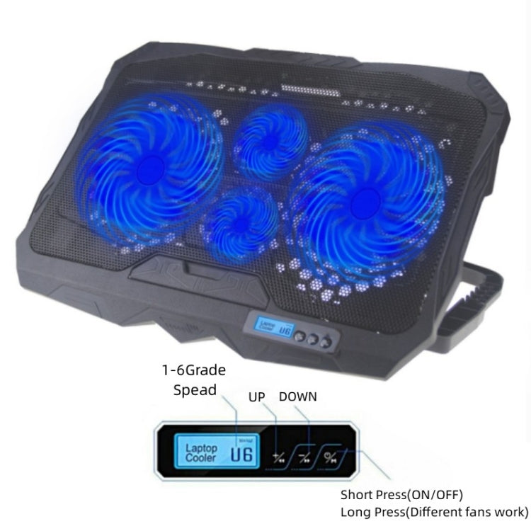 S18 Aluminum Four Fans Gaming Laptop Cooling Pad Foldable Holder with Wind Speed Display
