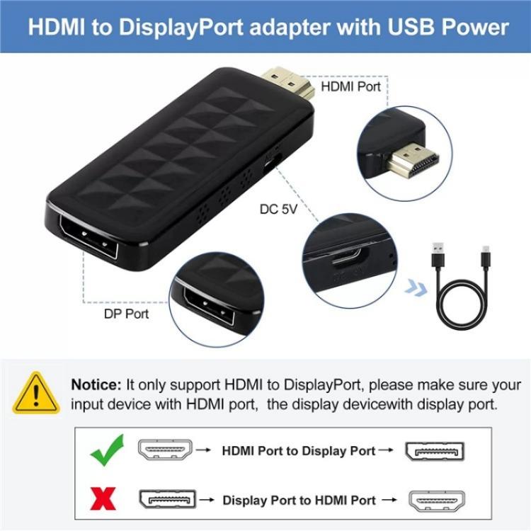 HD2 Video Streaming Gaming HDMI 2.0b to DisplayPort 1.4 Adapter 4K 60Hz/HDCP 2.3 Converter