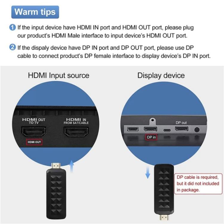 HD2 Video Streaming Gaming HDMI 2.0b to DisplayPort 1.4 Adapter 4K 60Hz/HDCP 2.3 Converter
