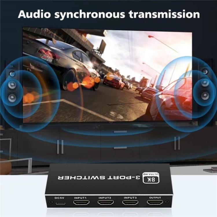 Q8Q3-3 Gaming Home Theater HDMI 2.1 Switch 3x1 8K 4K 120Hz HDR Audio Video Synchronizer