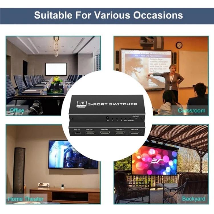 Q8Q3-3 Gaming Home Theater HDMI 2.1 Switch 3x1 8K 4K 120Hz HDR Audio Video Synchronizer