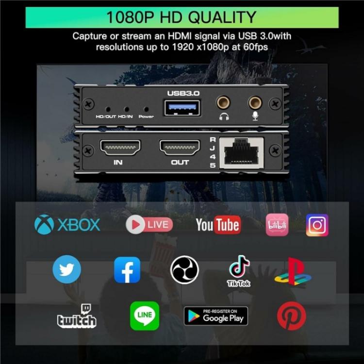 C9 USB 3.0 Gigabit Ethernet Loop Out Adapter 4K 60Hz HDMI Video Capture Card