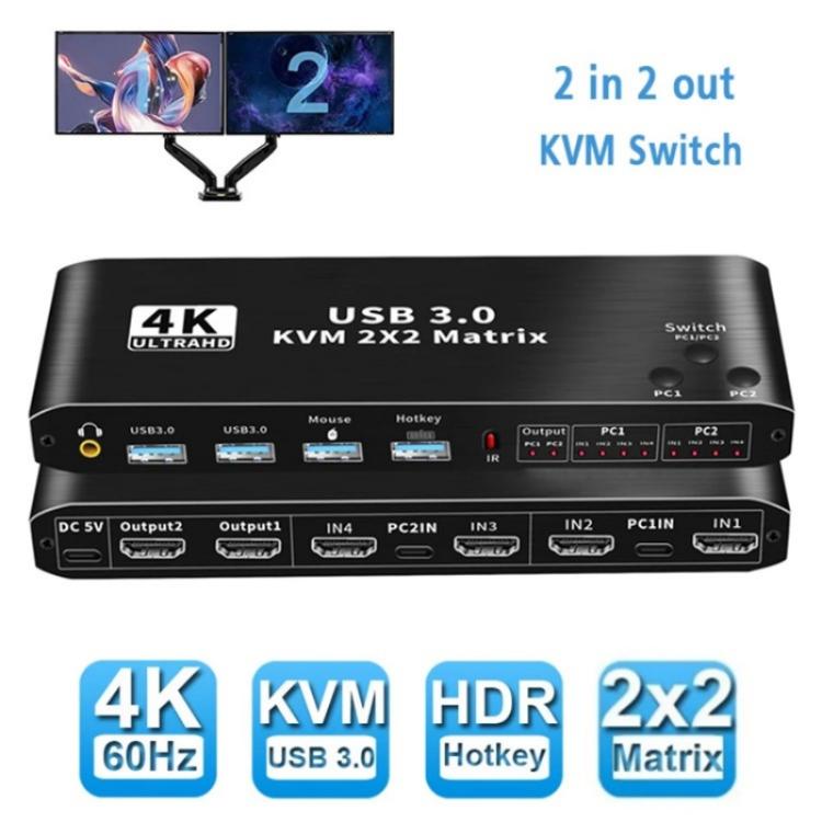 K3-1 4K 60Hz USB 3.0 Dual Screen Display Extender HDMI Matrix 2x2 KVM Switch