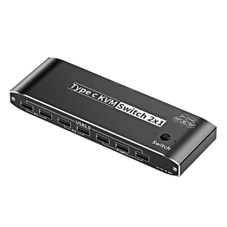 K8 With RJ45 Ethernet Port 2 In 1 Out Type C KVM Switcher 7 USB 2.0 Ports Docking Station