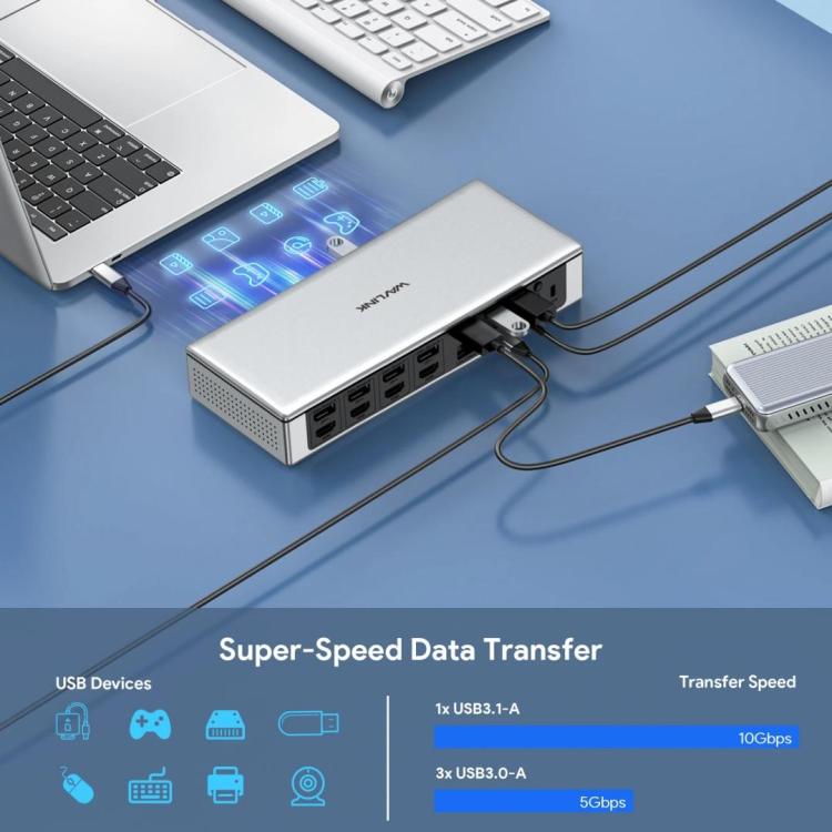 WAVLINK UG69PD12 DisplayLink Docking Station Quad  Monitors For Laptops M1 / M2 / Mac & Windows