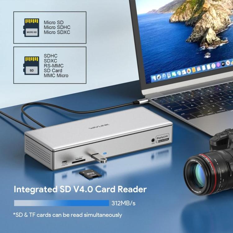 WAVLINK UG69PD12 DisplayLink Docking Station Quad  Monitors For Laptops M1 / M2 / Mac & Windows