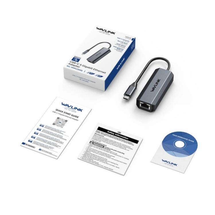 WAVLINK WL-NWU341G Laptop USB-C to 5000Mbps RJ45 LAN Ethernet Network Adapter