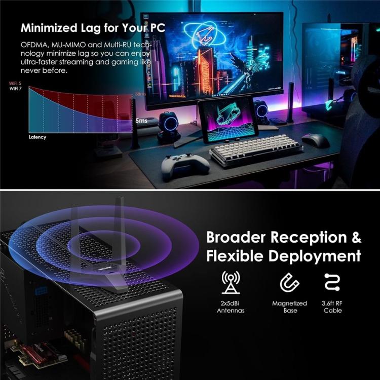 WAVLINK WN685BE3-A Tri-Band BE200 Wireless Adapter Desktop PC WiFi 7 BE8800 Pcie Card