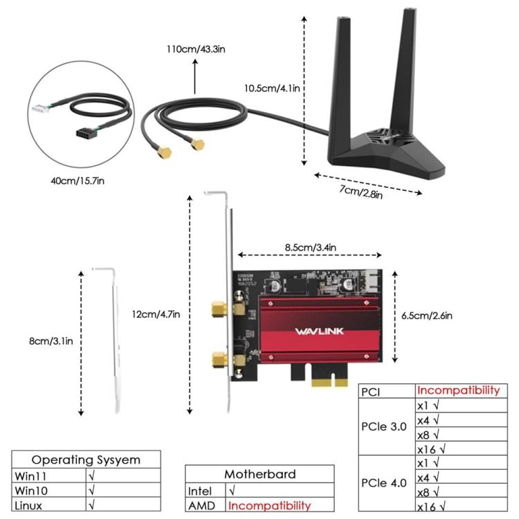 WAVLINK WN685BE3-A Tri-Band BE200 Wireless Adapter Desktop PC WiFi 7 BE8800 Pcie Card