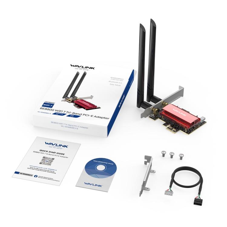 WAVLINK WN685BE3-B BE8800 2.4GHz 5GHz 6GHz WiFi 7 Tri-Band PCI-E Wireless Network Card