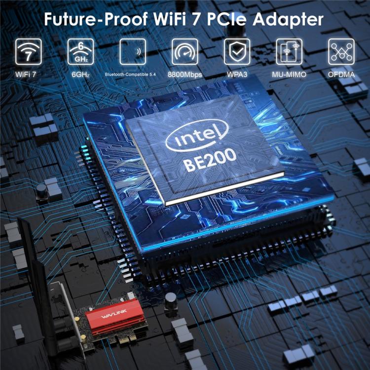 WAVLINK WN685BE3-B BE8800 2.4GHz 5GHz 6GHz WiFi 7 Tri-Band PCI-E Wireless Network Card