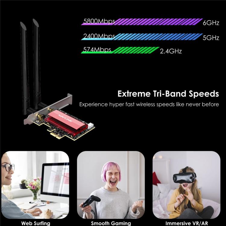 WAVLINK WN685BE3-B BE8800 2.4GHz 5GHz 6GHz WiFi 7 Tri-Band PCI-E Wireless Network Card