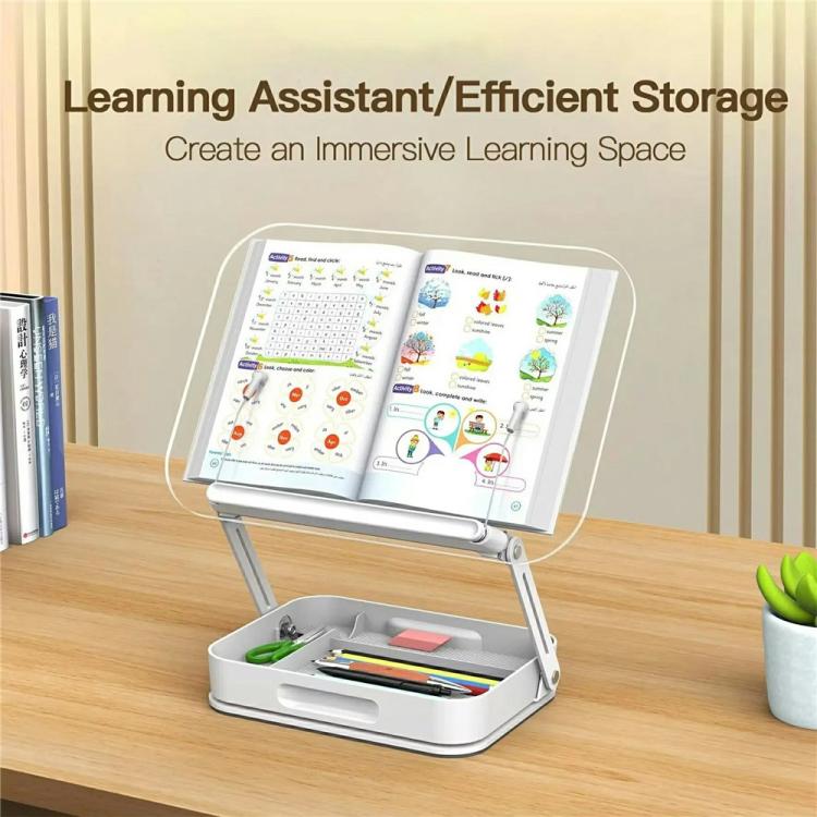 R22H Adjustable Rotating Foldable Laptop Tablet Book Holder Stand with Bottom Storage Box, R22H