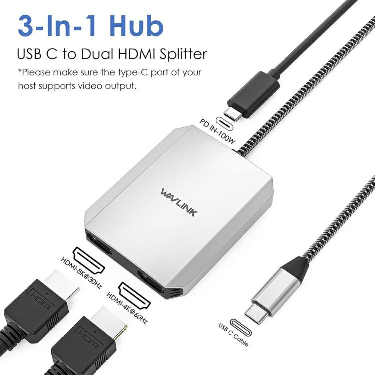 WAVLINK UMD320 With 100W Power Port Type-C to 4K HDMI + 8K HDMI Adapter