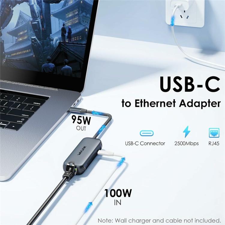 WAVLINK NWU330GD Support 95W PD Output USB-C to RJ45 2.5Gbps Network Converter