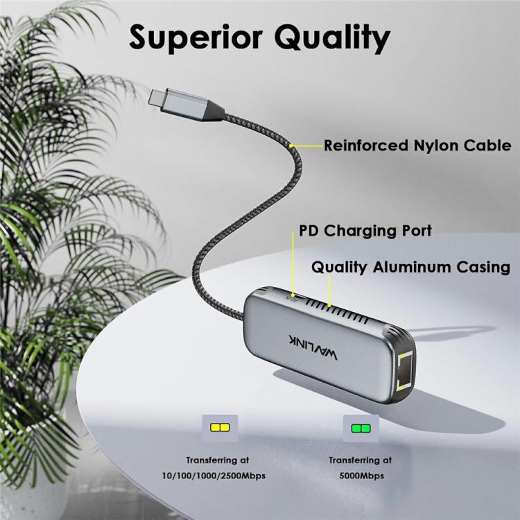 WAVLINK NWU340GD With 95W Charging Port 5Gbps USB-C to RJ45 Ethernet Adapter Converter