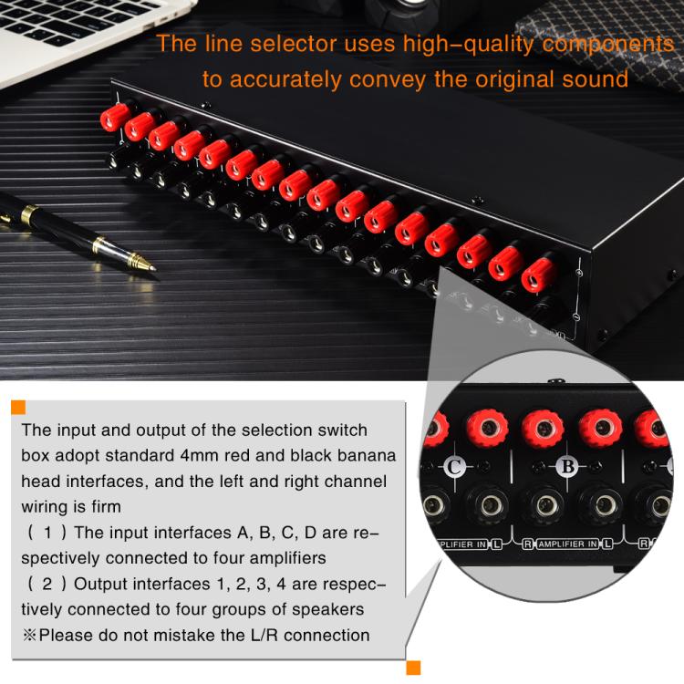 B075 4 Input 4 Ooutput Power Amplifier Speaker Selector Switcher,  300W Sound Quality Per Channel No Loss
