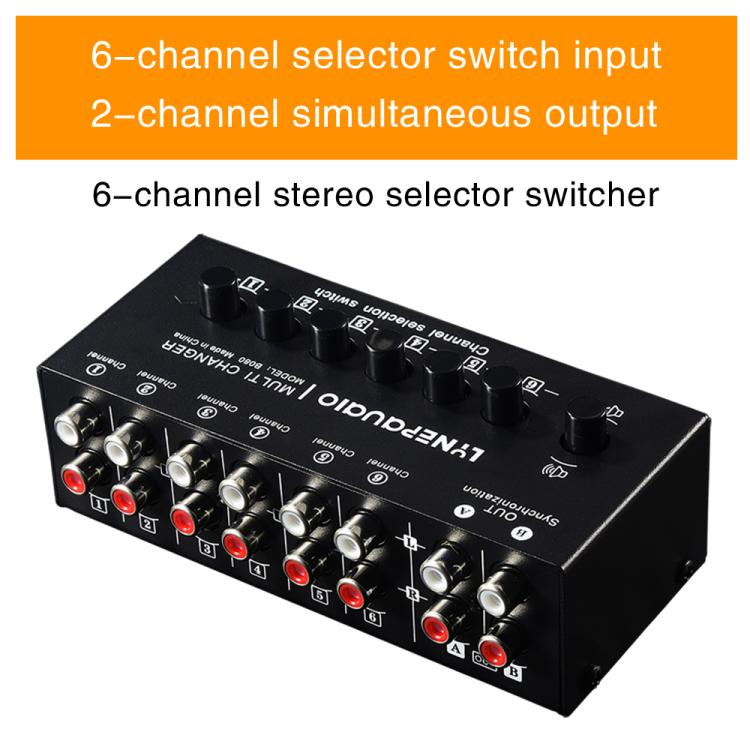 B080 6 Input 2 Output Audio Signal Selector Audio Switcher, 2-Channel Synchronous Output RCA Interface