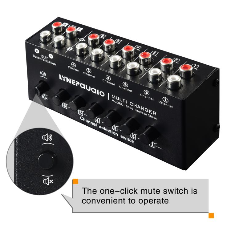 B080 6 Input 2 Output Audio Signal Selector Audio Switcher, 2-Channel Synchronous Output RCA Interface