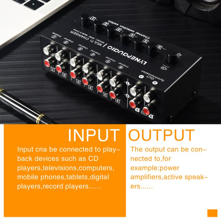 B080 6 Input 2 Output Audio Signal Selector Audio Switcher, 2-Channel Synchronous Output RCA Interface
