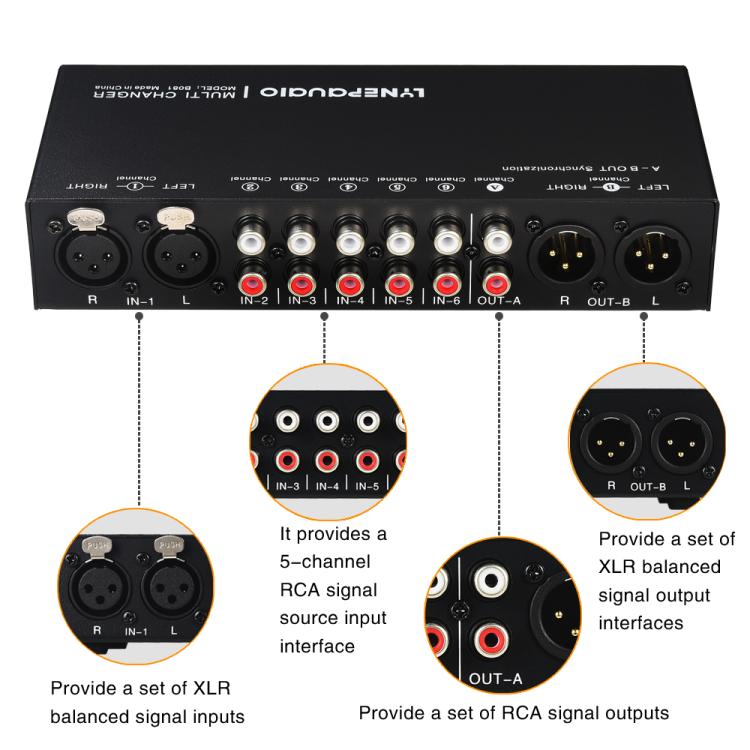 B081 6 Input 3 Outupt Audio Signal Selector Switcher Multi-channel Switcher, Fully Balanced Passive Front Active Speaker Volume Controller RCA Selector