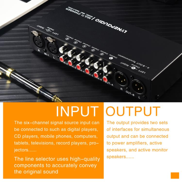 B081 6 Input 3 Outupt Audio Signal Selector Switcher Multi-channel Switcher, Fully Balanced Passive Front Active Speaker Volume Controller RCA Selector