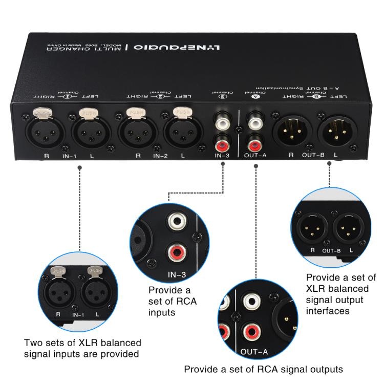 B082 3 Input 3 Output Audio Signal Selector Balanced Line Switcher