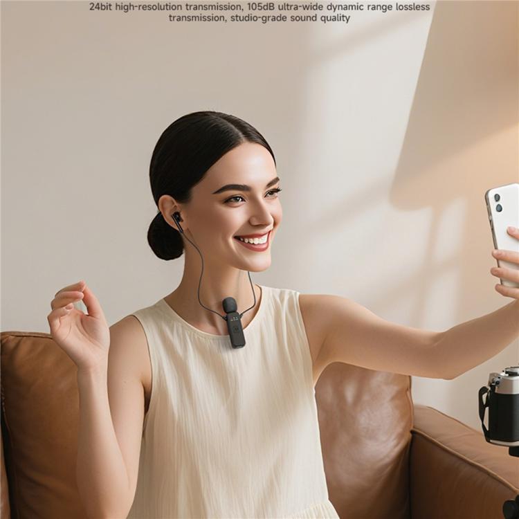 K3 Wireless Lavalier Microphone with Integrated Earphones and 2 in 1 Receiver For Live Streaming / Vlog / Interview