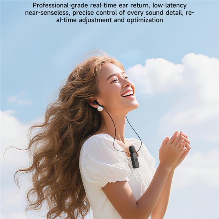 K3 Wireless Lavalier Microphone with Integrated Earphones and 2 in 1 Receiver For Live Streaming / Vlog / Interview