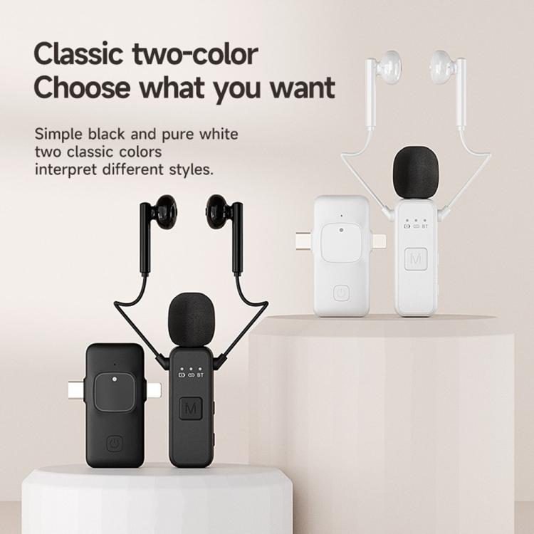 K3 Wireless Lavalier Microphone with Integrated Earphones and 2 in 1 Receiver For Live Streaming / Vlog / Interview
