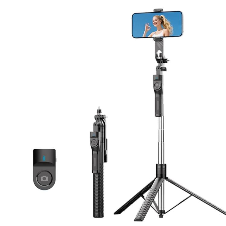 K50 1.9m Extendable Live Streaming Floor Stand Single Phone Clip Bluetooth Selfie Stick Tripod