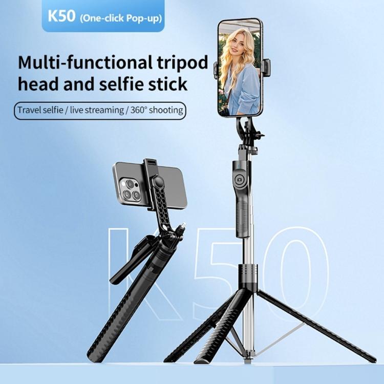 K50 1.9m Extendable Live Streaming Tripod Dual Phone Clip Bluetooth Selfie Stick, K50 Dual Phone Clip, Dual Phone Clip
