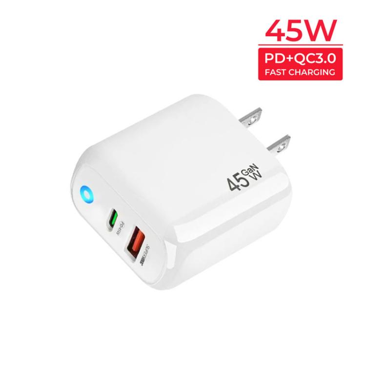 TE-PD45 GaN 45W PD3.0 / Type-C + USB 3.0 Charger with Type-C to Type-C Data Cable, US  Plug