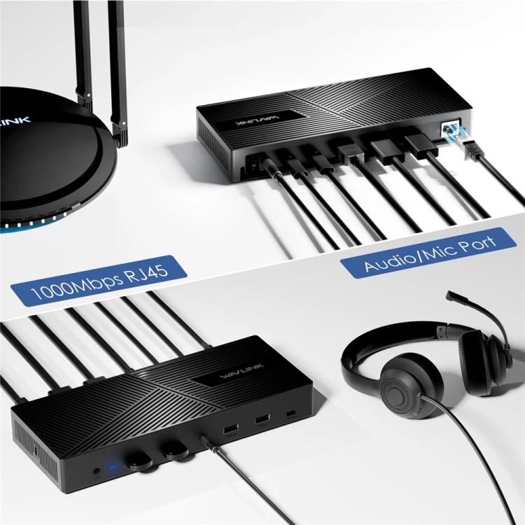 WAVLINK UG69PD27 USB-C KVM Exchanger Hub Adapter DisplayLink 4K Monitor Docking Station, US Plug, EU Plug, UK Plug, AU Plug