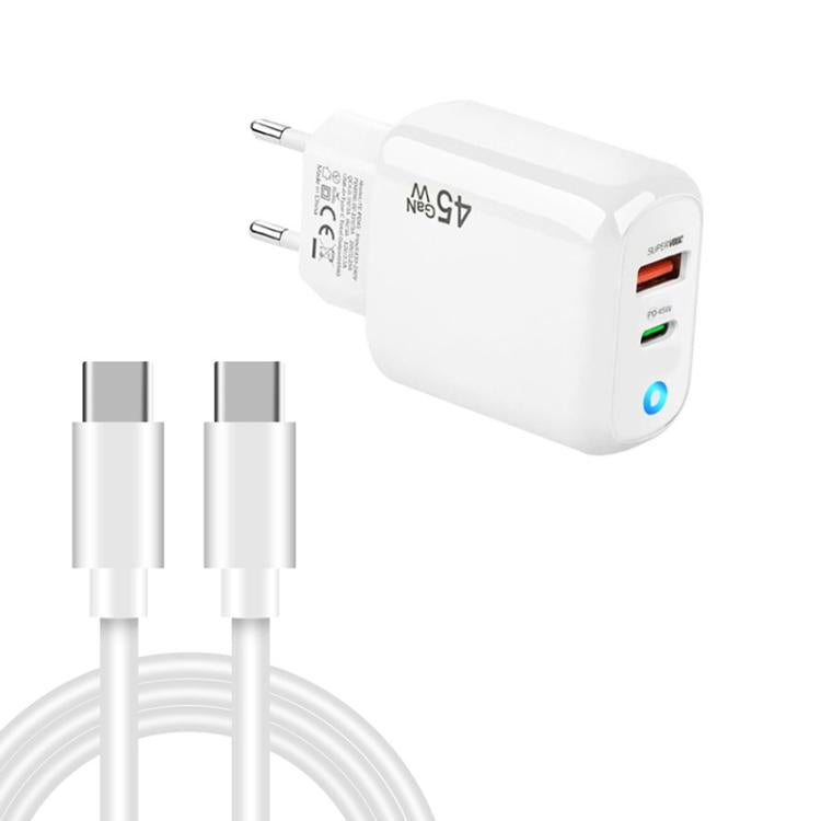 TE-PD45 GaN 45W PD3.0 / Type-C + USB 3.0 Charger with Type-C to Type-C Data Cable, EU  Plug