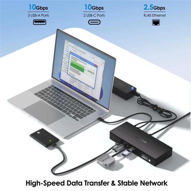 WAVLINK UG75PD5-3H2D2 For Mac M1 / M2 / M3 / M4 / Windows DisplayLink-7400 Docking Station, US Plug, EU Plug, UK Plug, AU Plug