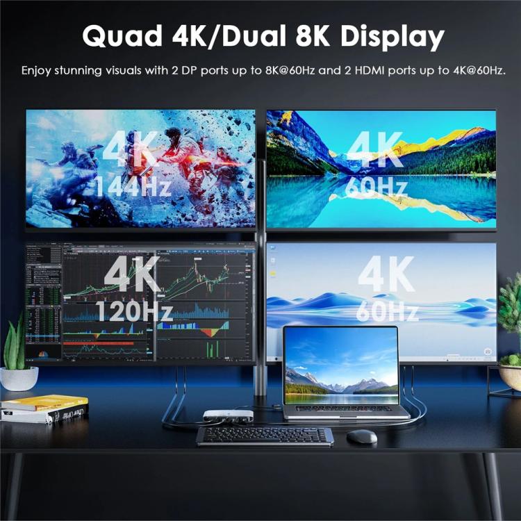 WAVLINK UG7501DH 85W Upstream Charging 2DP + 2HD Converter 4K / 8K Display Adapter, UG7501DH