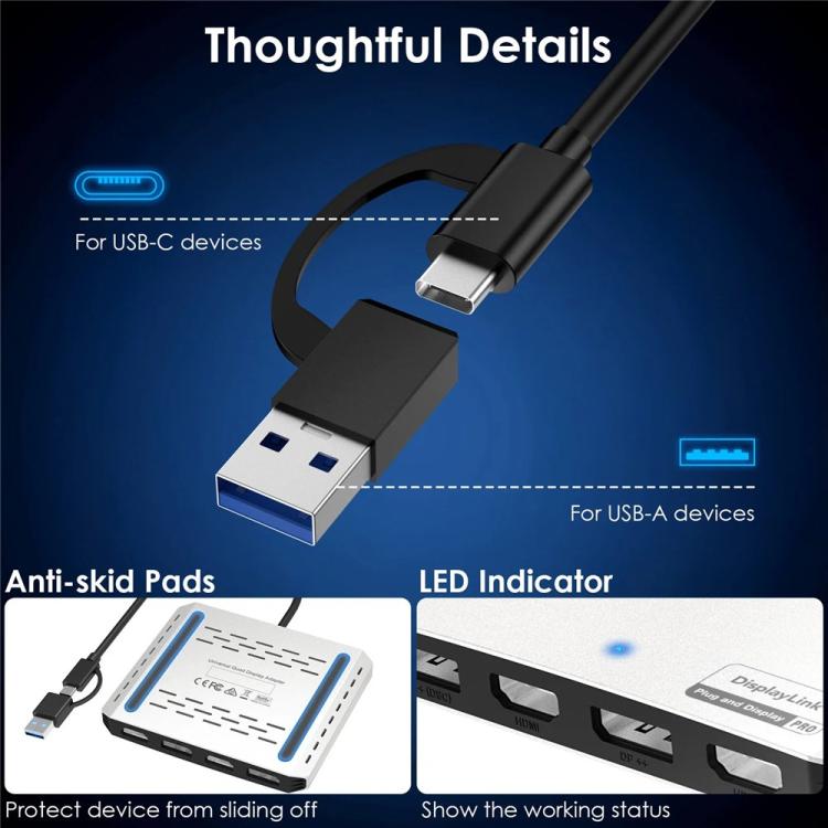 WAVLINK UG7501DH 85W Upstream Charging 2DP + 2HD Converter 4K / 8K Display Adapter, UG7501DH
