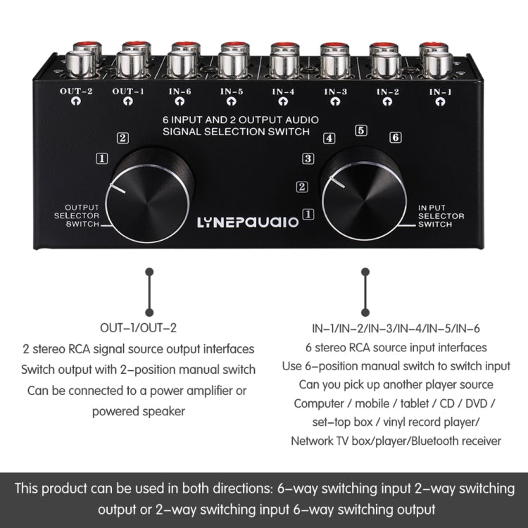 B026 6 Input 2 Output Or 2 Input 6 Output Audio Signal Source Selection Switcher RCA Port