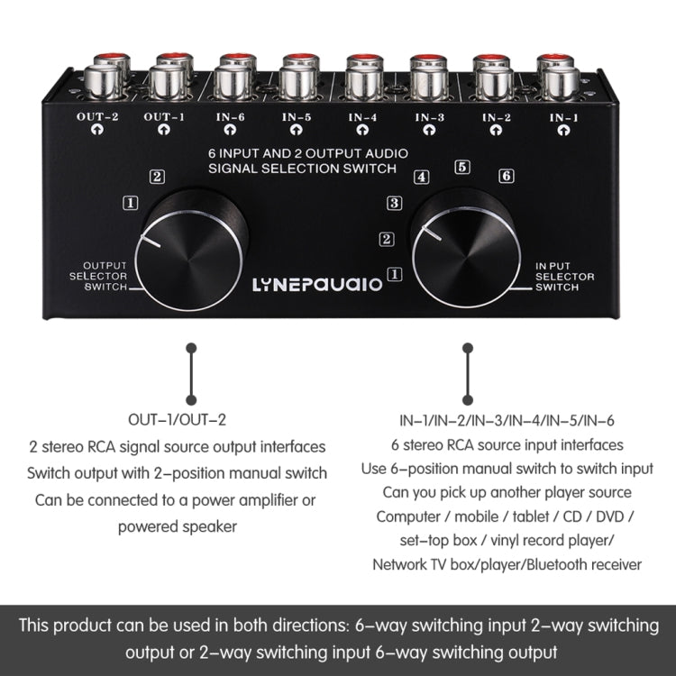 B026 6 Input 2 Output Or 2 Input 6 Output Audio Signal Source Selection Switcher RCA Port