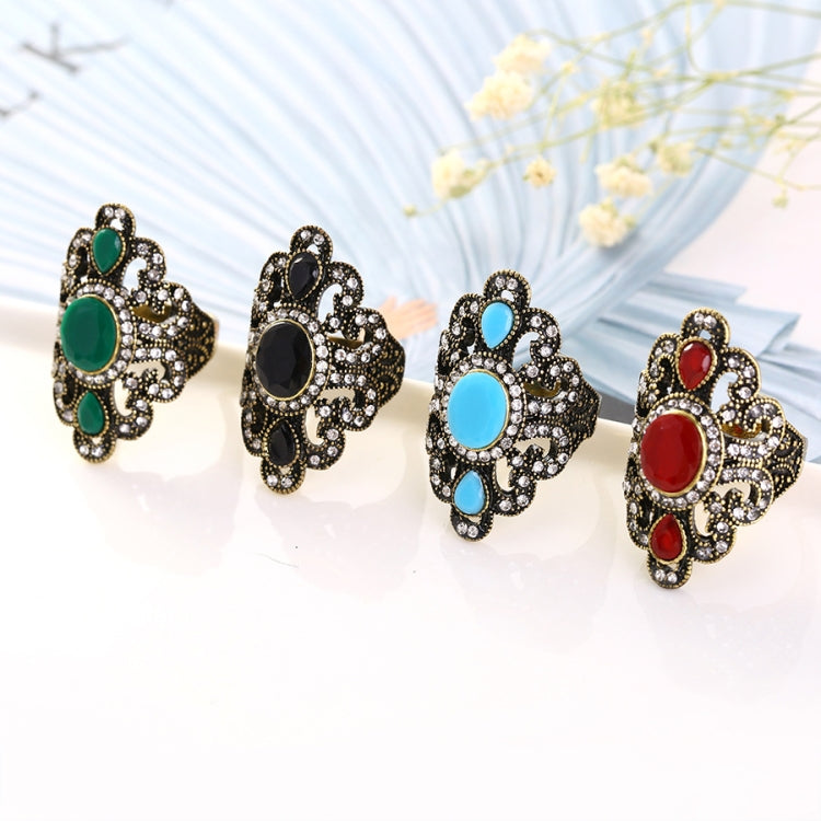 Vintage Ethnic Style Exquisite Carved Inlaid Acrylic Resin Hollow Ring