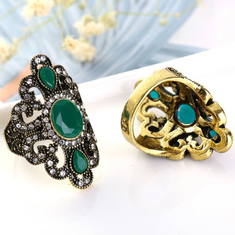 Vintage Ethnic Style Exquisite Carved Inlaid Acrylic Resin Hollow Ring