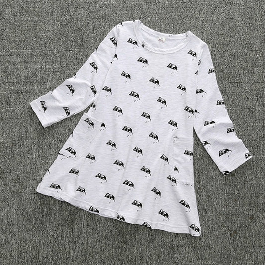 Spring and Autumn Girls Cartoon Mouse Pattern Long Sleeve Dress